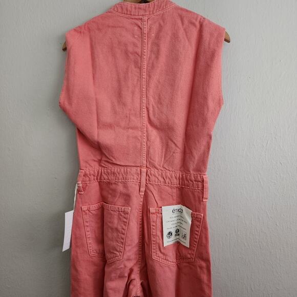 Etica Anthropologie Camden Denim Jumpsuit Coral Wide Leg Utility Small NWT - Picture 13 of 15
